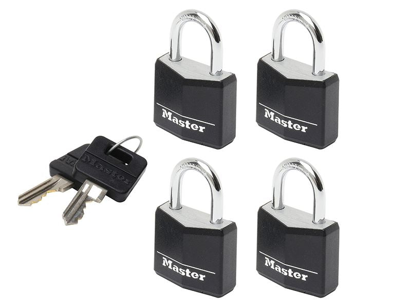 MasterLock 9120EURQBLKNOP Aluminium Black Vinyl Cover 20mm Padlock 3-Pin - Keyed Alike x 4