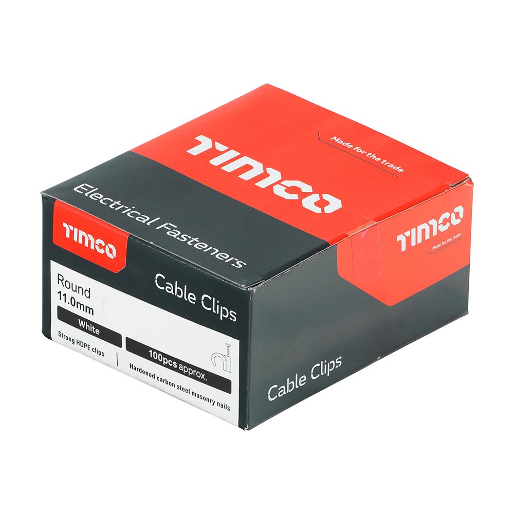 TIMCO Round Cable Clip White To fit 11.0mm White Pack 100
