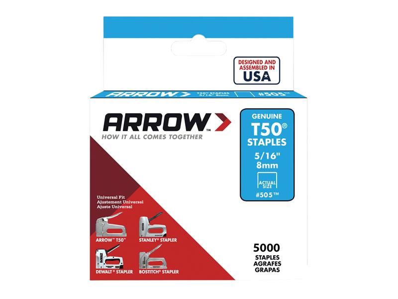Arrow A505IP T50 Staples 8mm (5/16in) Bulk Pack 5000