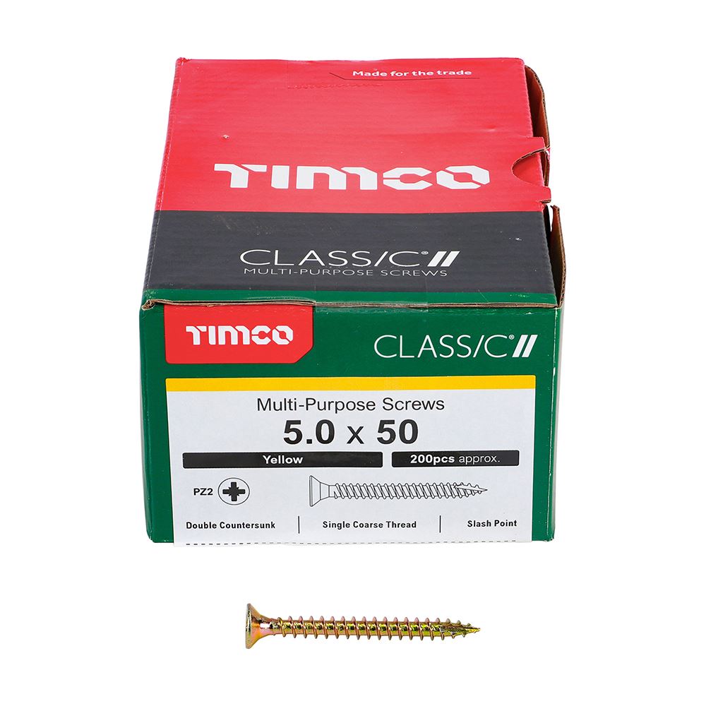 TIMCO Classic Screw PZ2 CSK ZYP 5.0 x 50 Gold Pack 200