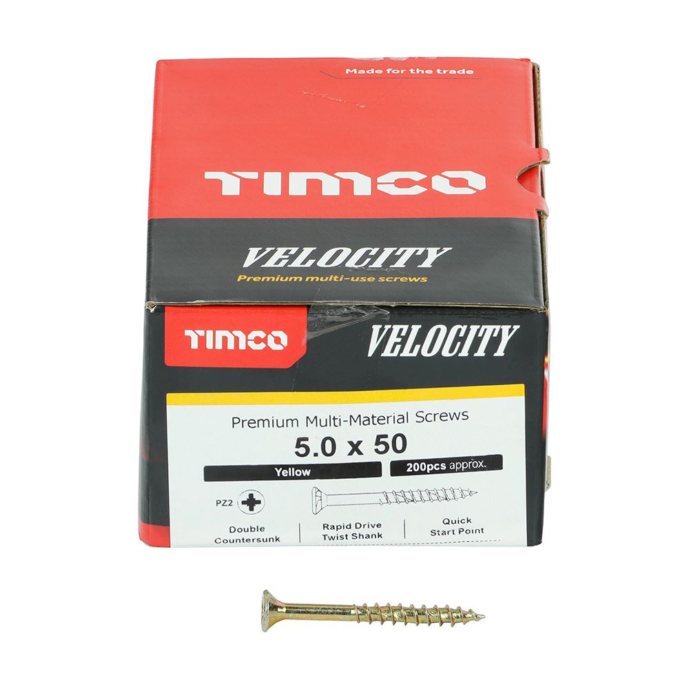 TIMCO Velocity Screw PZ2 CSK ZYP 5.0 x 50 Gold Pack 200
