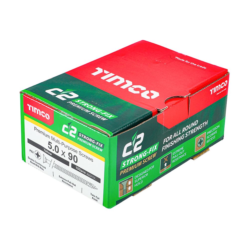 TIMCO C2 Strong-Fix PZ2 CSK ZYP 5.0 x 90 Gold Pack 100