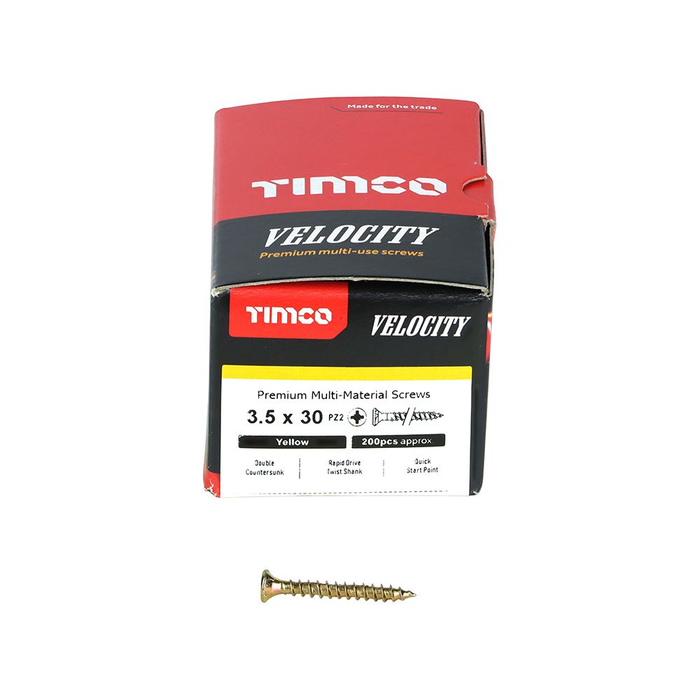 TIMCO Velocity Screw PZ2 CSK ZYP 3.5 x 30 Gold Pack 200