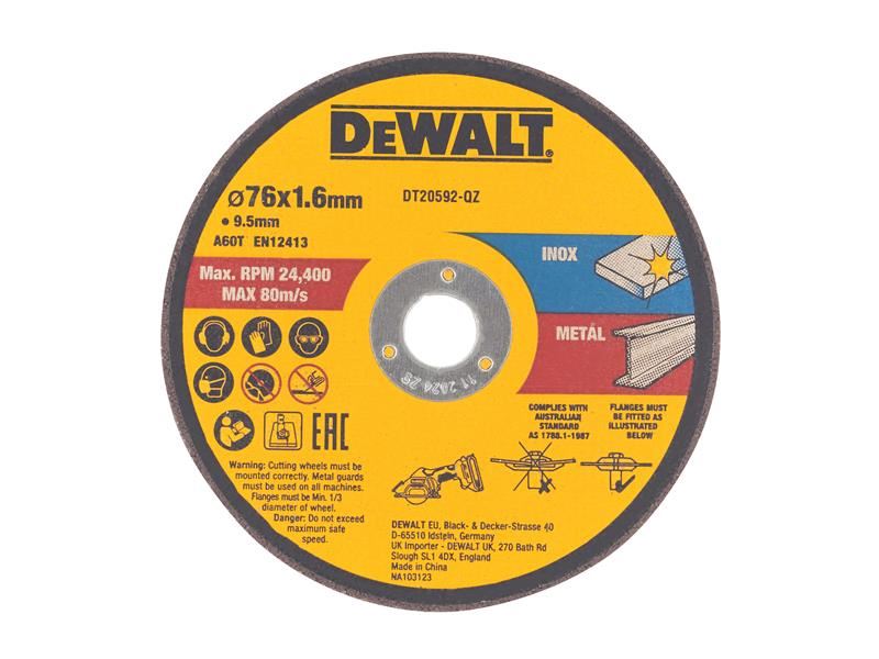 DeWalt DT20592 Bonded Abrasive Cutting Disc 76 x 1.6 x 9.5mm (3 Pack)
