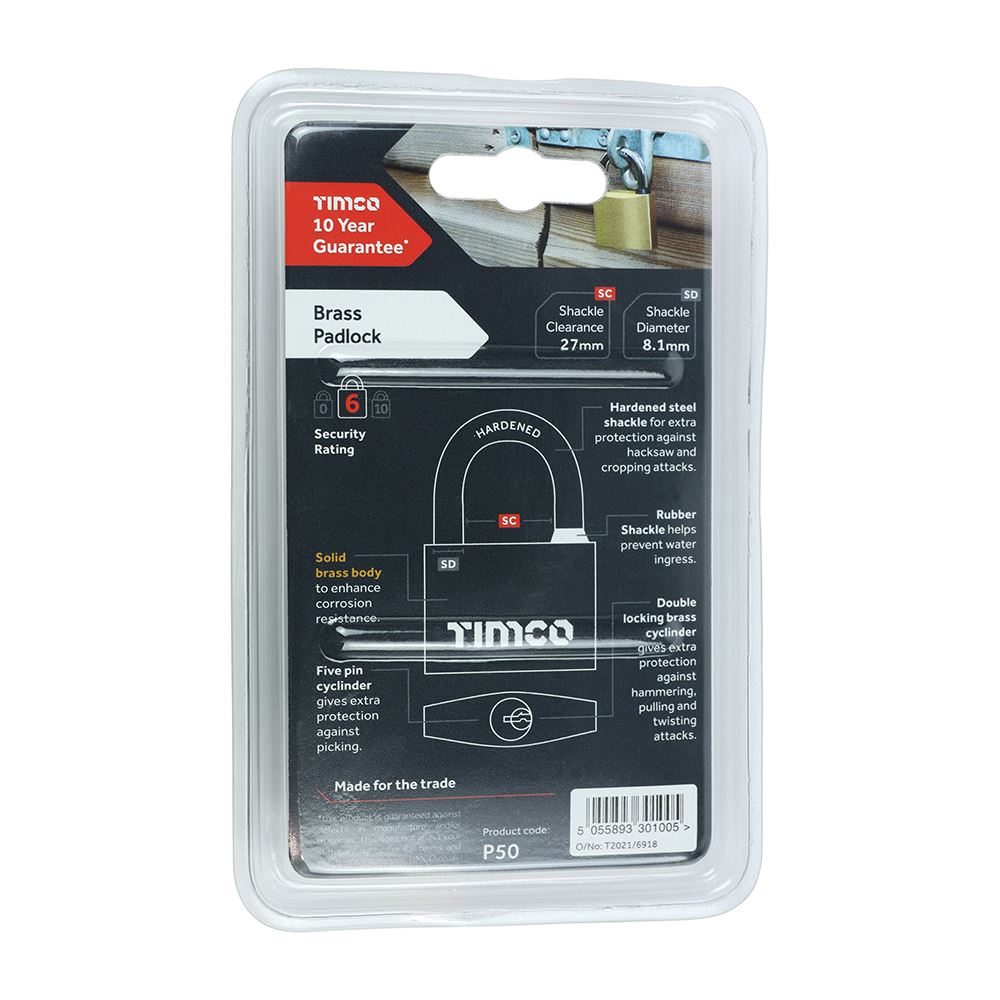 TIMCO Brass Padlock 50mm Pack 1