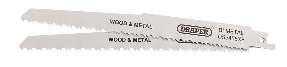 Draper RECIP SAW BLADE 2PCS - S3456XF 43065 Bi-metal Reciprocating Saw Blades for Multi-Purpose Cutting, 200mm, 6-12tpi (Pack of 2)