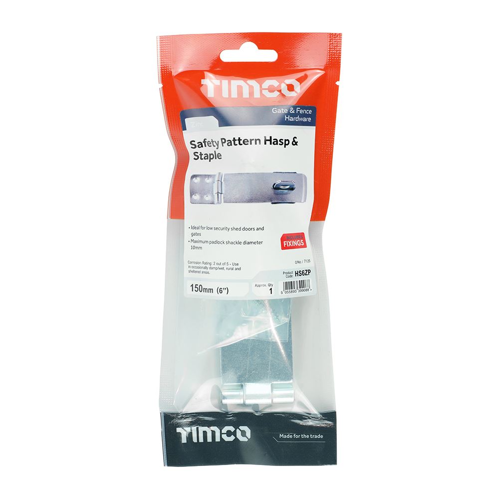 TIMCO Safety Hasp-Staple Zinc 6" Silver Pack 1