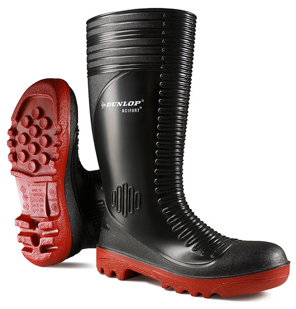 Dunlop - ACIFORT RIBBED BLACK SBP Safety Wellington Boot 6/sz 6.5 - Black