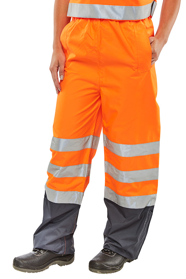 BEESWIFT BELFRY TWO-TONE HI-VIS WATERPROOF TROUSERS ORANGE / NAVY XL