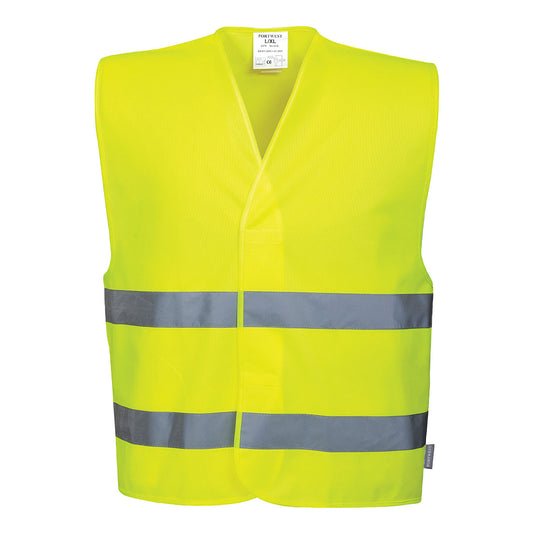 Portwest CV474 - Yellow Sz L/XL Hi-Vis Two Band Vest Safety Reflective