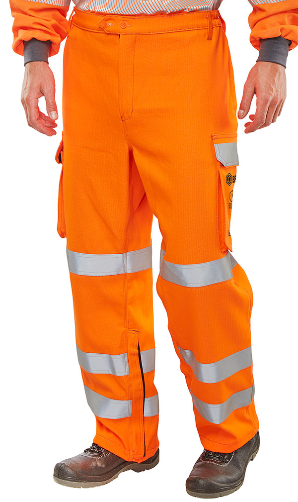 BEESWIFT ARC COMPLIANT HI-VIS RAIL SPEC TROUSERS ORANGE 40