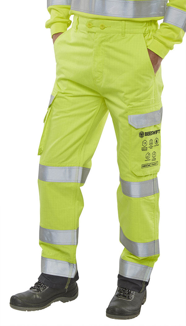 BEESWIFT ARC COMPLIANT HI-VIS TROUSERS SATURN YELLOW / NAVY 42
