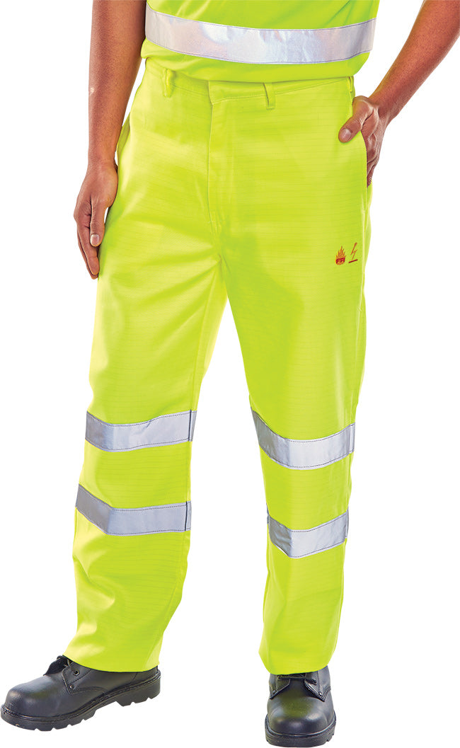 BEESWIFT TESLA FIRE RETARDANT HI-VIS ANTI-STATIC TROUSERS SATURN YELLOW 48T