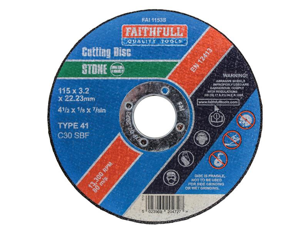 Faithfull FAI1153S Stone Cut Off Disc 115 x 3.2 x 22.23mm |