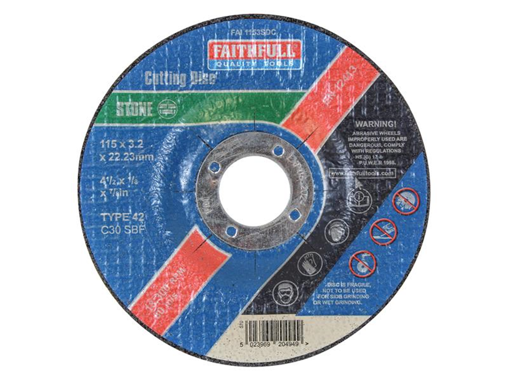 Faithfull FAI1153SDC Depressed Centre Stone Cutting Disc 115 x 3.2 x 22.23mm |