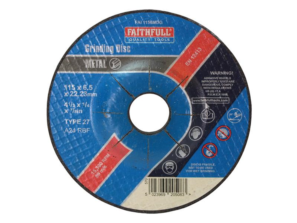 Faithfull FAI1156MDG Depressed Centre Metal Grinding Disc 115 x 6.5 x 22.23mm |