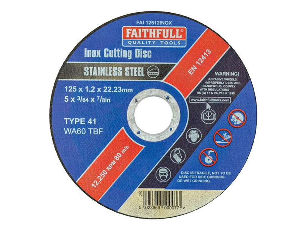 Faithfull FAI12512INOX Inox Cutting Disc 125 x 1.2 x 22.23mm |