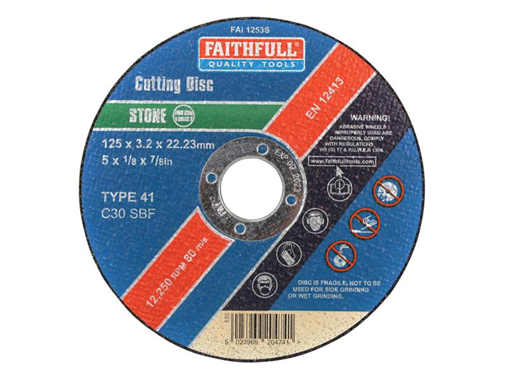 Faithfull FAI1253S Stone Cut Off Disc 125 x 3.2 x 22.23mm |