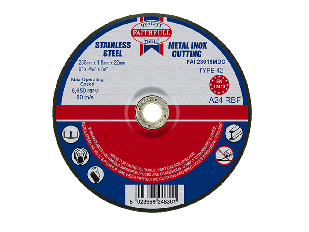 Faithfull FAI23018MDC Depressed Centre Stainless Steel Cutting Disc 230 x 1.8 x 22.23mm |