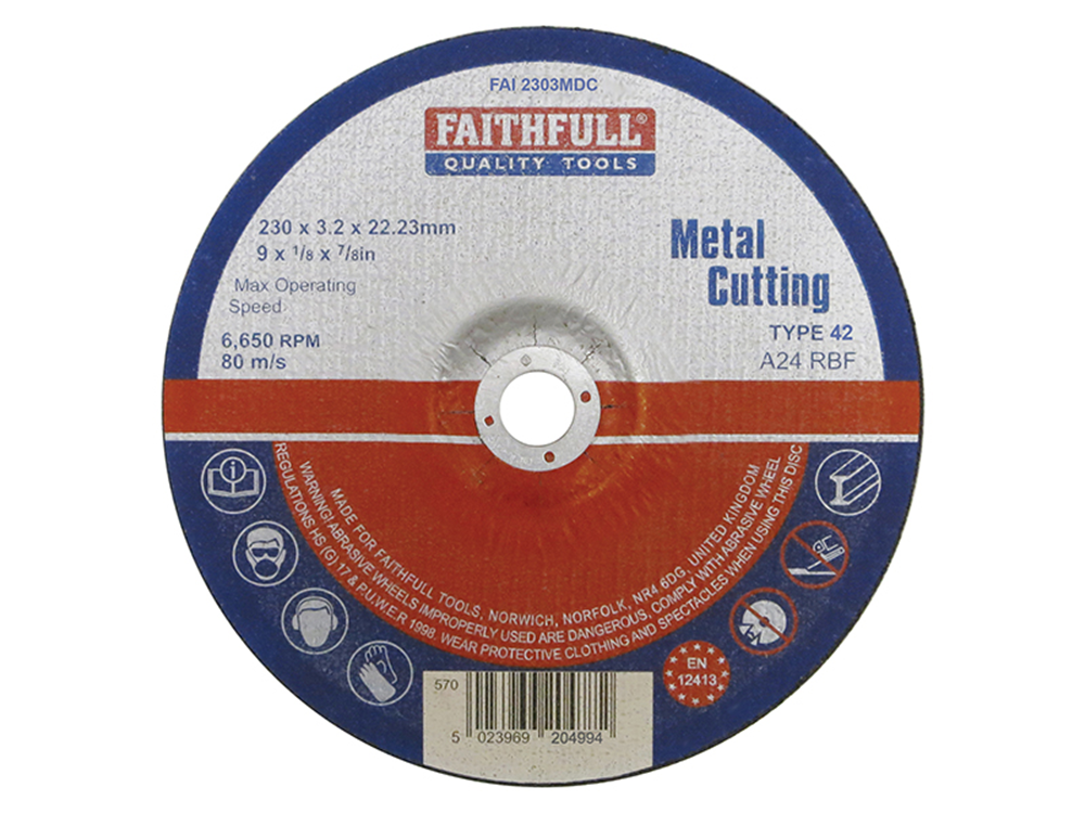 Faithfull FAI2303MDC Depressed Centre Metal Cutting Disc 230 x 3.2 x 22.23mm |