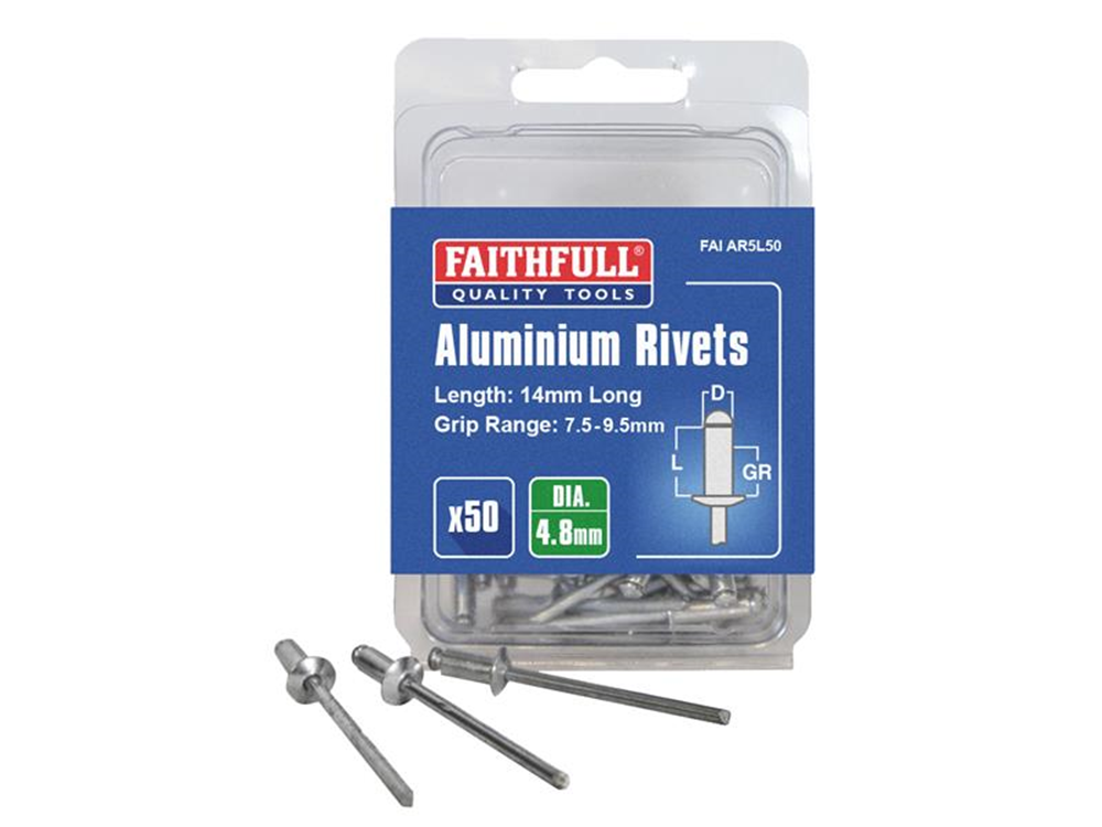 Faithfull FAIAR5L50 Aluminium Rivets 4.8 x 14mm Long Pre-Pack of 50 |