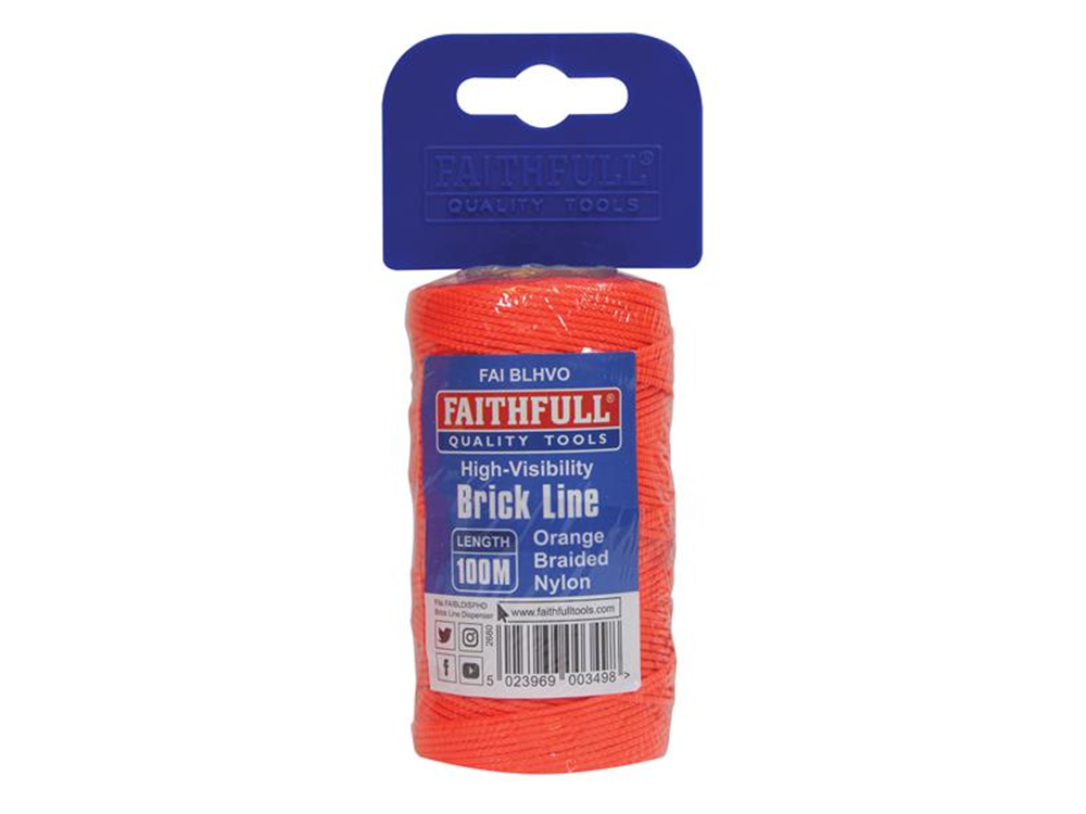 Faithfull FAIBLHVO Hi-Vis Nylon Brick Line 100m (330ft) Orange |
