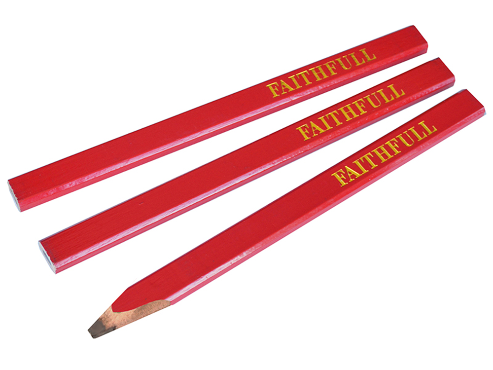 Faithfull FAICPR Carpenter's Pencils - Red / Medium (Pack of 3) |