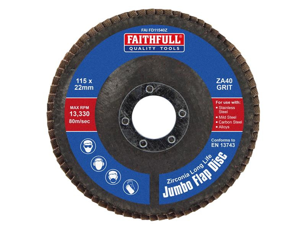 Faithfull FAIFD11540Z Zirconia Abrasive Jumbo Flap Disc A40 115mm |