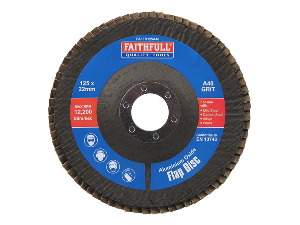 Faithfull FAIFD125A40 Aluminium Oxide Flap Disc 125 x 22mm 40 Grit |