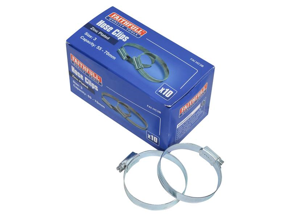 Faithfull FAIHC3B 3 Hose Clip - Zinc MSZP 55 - 70mm |