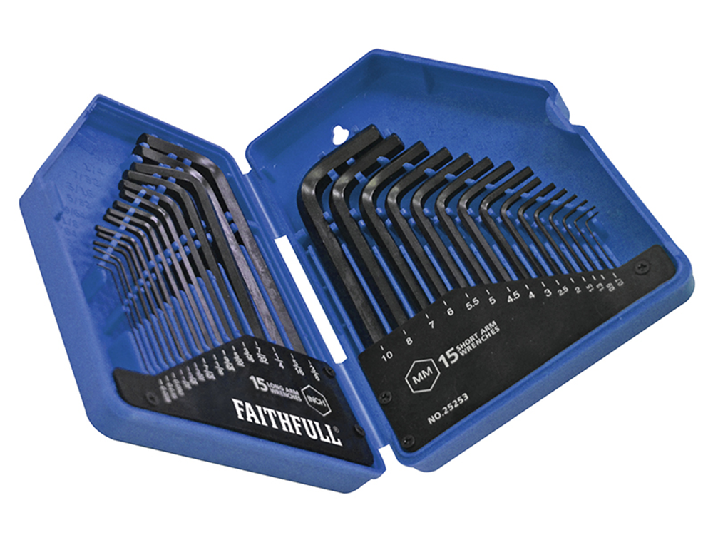 Faithfull FAIHKS30MAF Metric/Imperial Hex Key Set, 30 Piece (0.7-10mm 0.028-3/8in) |