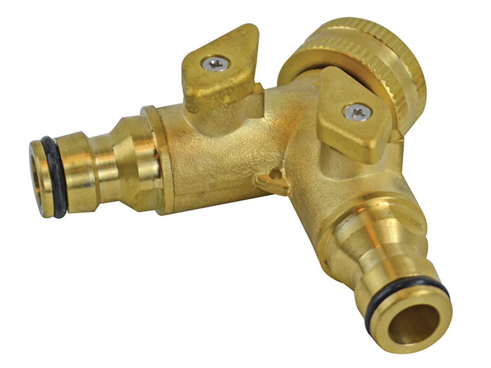 Faithfull FAIHOSE2WAY 2 Way Shut Off Valve 19mm (3/4in) to 2 x 12.5mm (1/2in) |