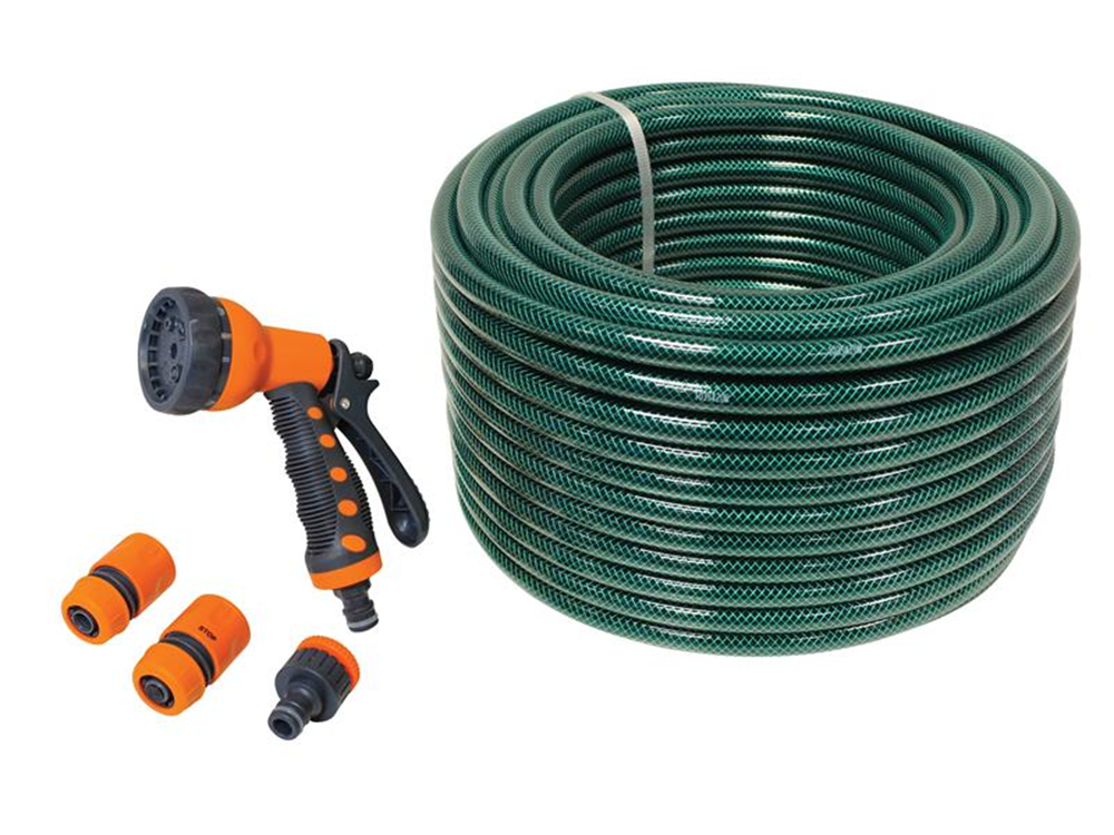 Faithfull FAIHOSE50AV PVC Garden Hose 50m with Fittings & Spray Gun |
