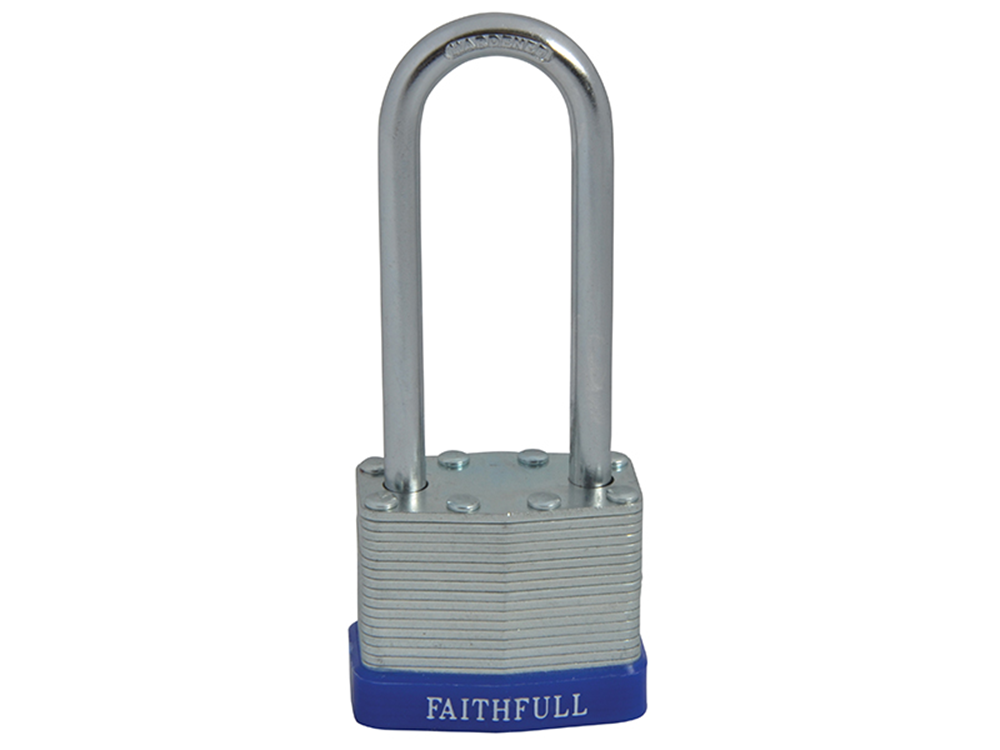Faithfull FAIPLLAM40LS Laminated Steel Padlock 40mm Long Shackle 3 Keys |