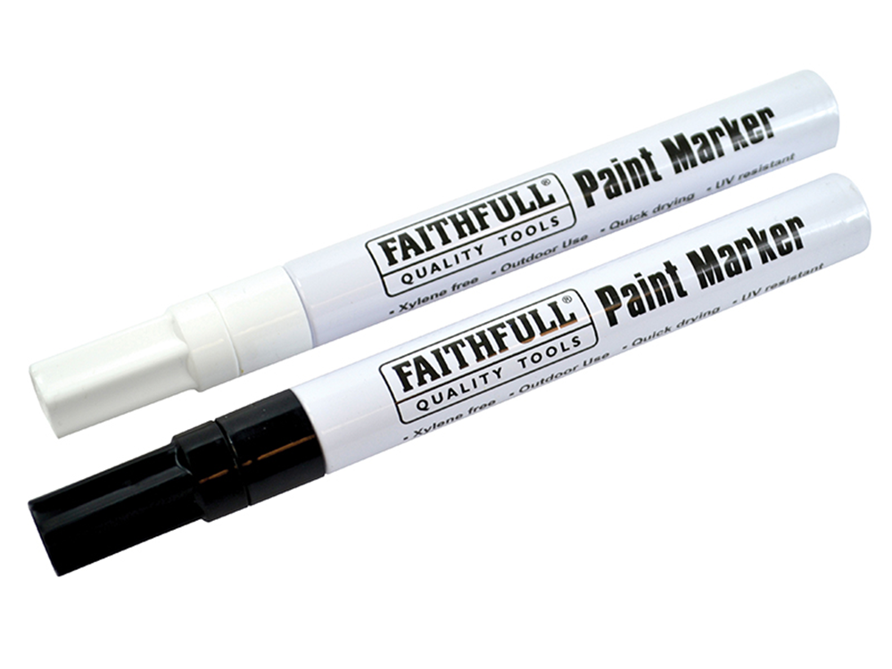 Faithfull FAIPMBLKWHI Paint Marker Pen Black & White (Pack of 2) | Black and white