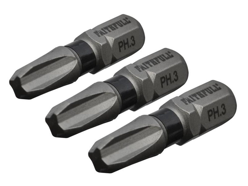 Faithfull FAISBPH325IM Philips Impact Screwdriver Bits PH3 x 25mm (Pack 3) |
