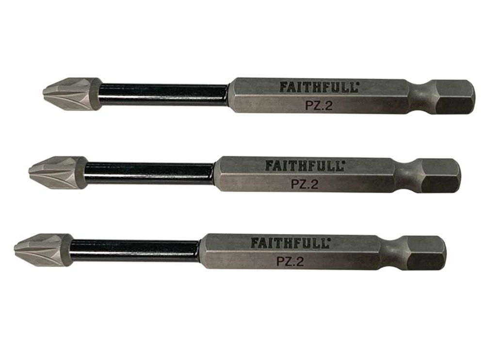 Faithfull FAISBPZ275IM Pozidriv Impact Screwdriver Bits PZ2 x 75mm (Pack 3) |
