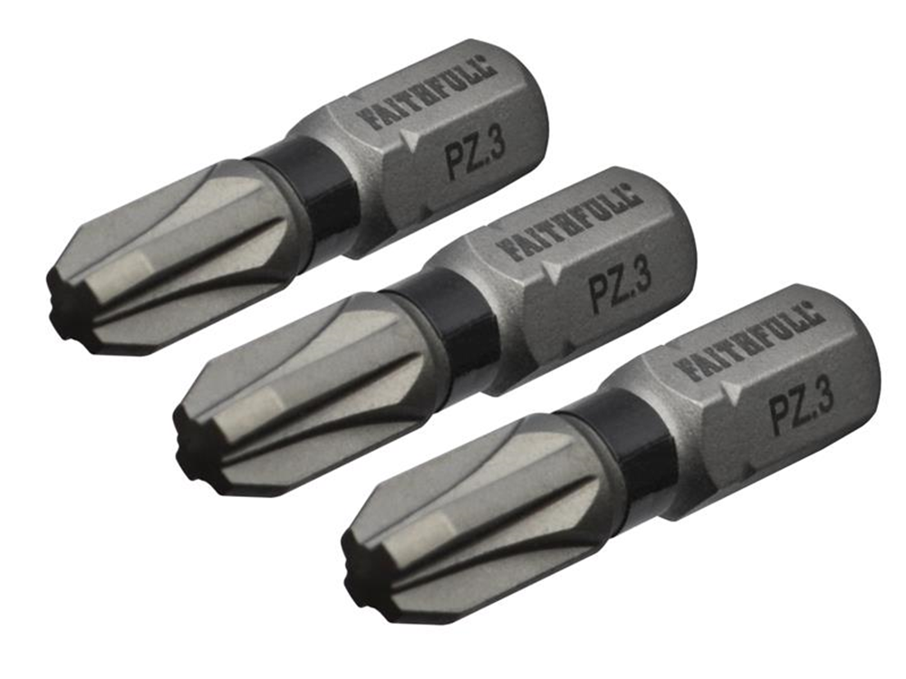 Faithfull FAISBPZ325IM Pozi Impact Screwdriver Bits PZ3 x 25mm (Pack 3) |