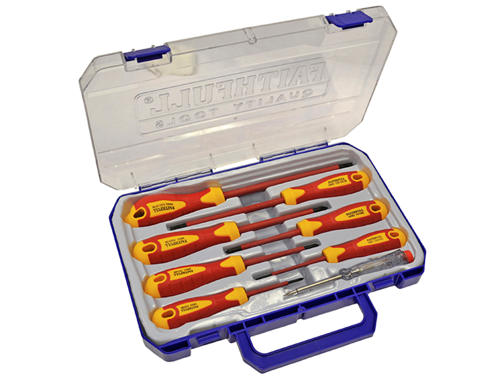Faithfull FAISDVDESET8 VDE Soft Grip Screwdriver Set (Case), 8 Piece |