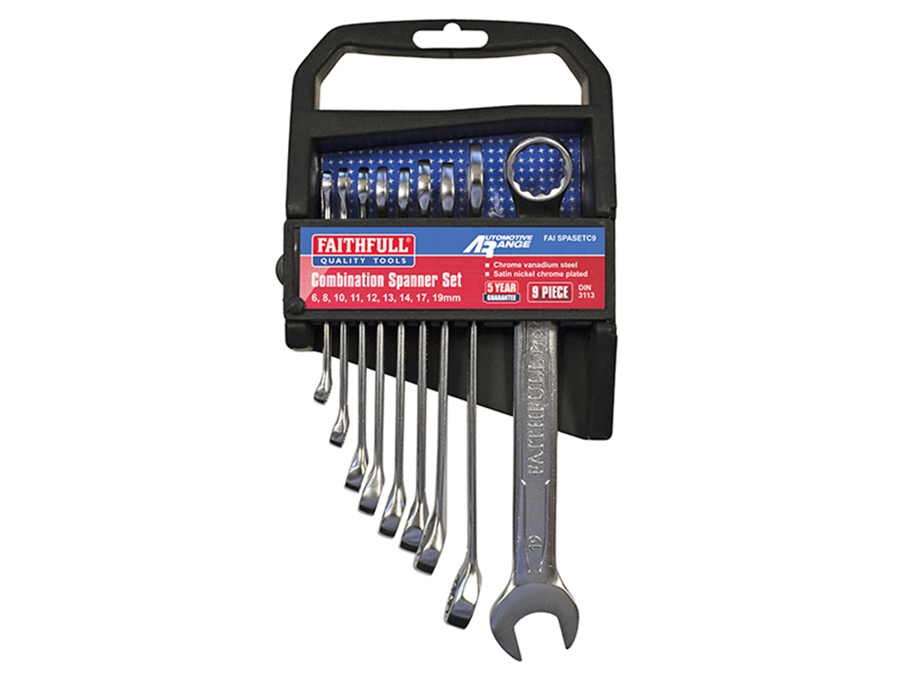 Faithfull FAISPASETC9 Chrome Vanadium Combination Spanner Set, 9 Piece |
