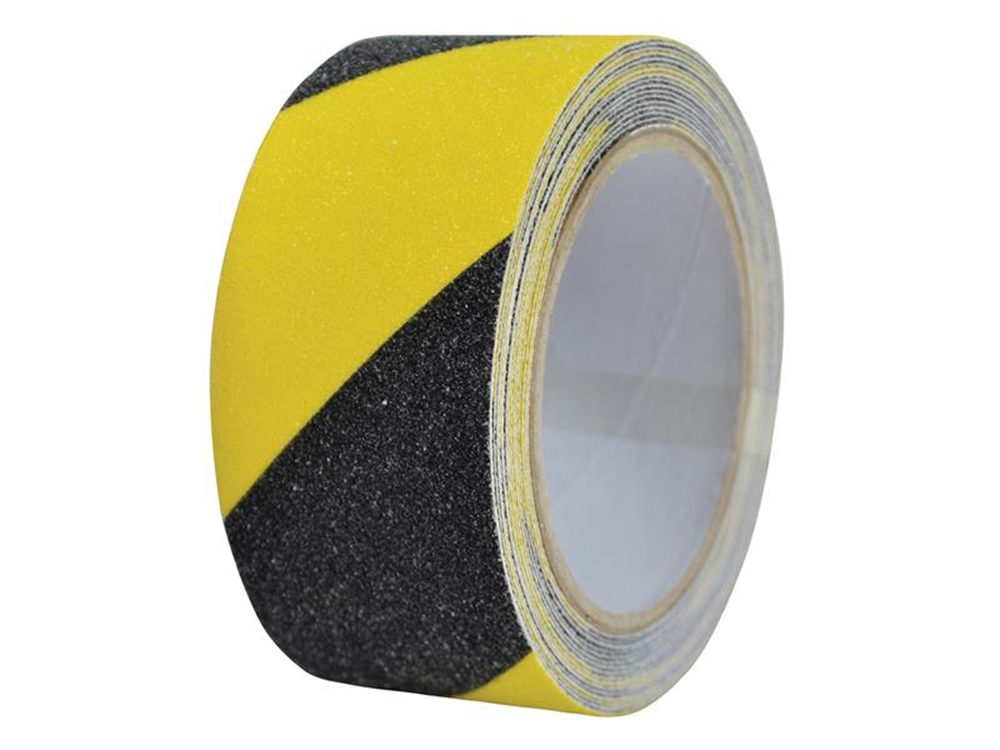 Faithfull FAITAPESTYB5 Anti-Slip Tape Black/Yellow 50mm x 5m | Black and yellow