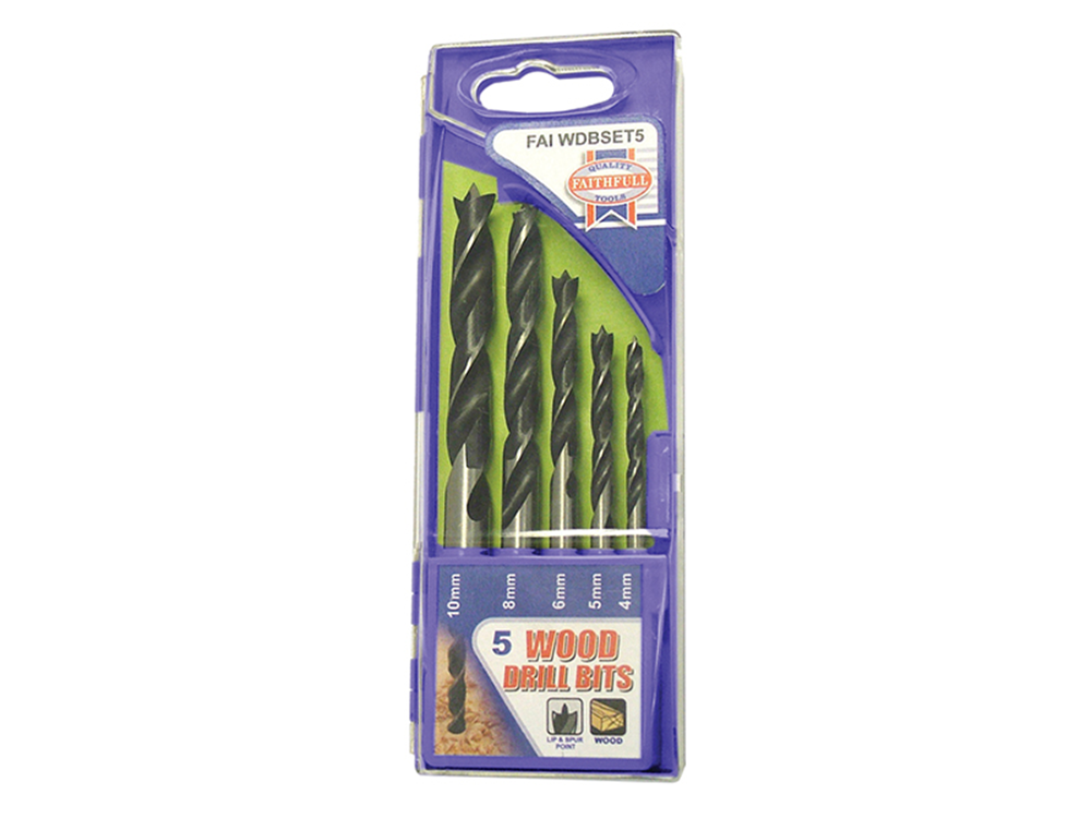 Faithfull FAIWDBSET5 Lip & Spur Wood Drill Bit Set 5 Piece 4-10mm |