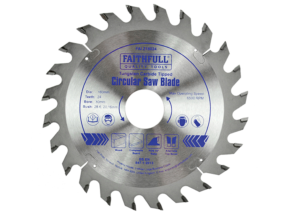 Faithfull FAIZ16024 TCT Circular Saw Blade 160 x 30mm x 24T POS |