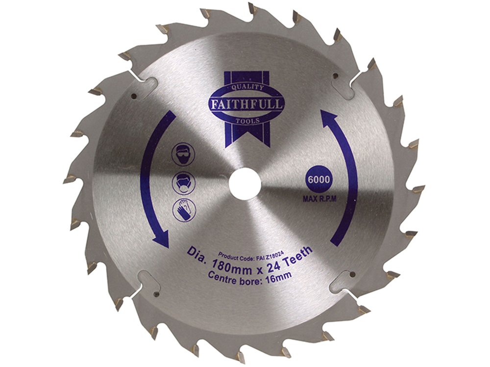 Faithfull FAIZ18024 TCT Circular Saw Blade 180 x 16mm x 24T POS |
