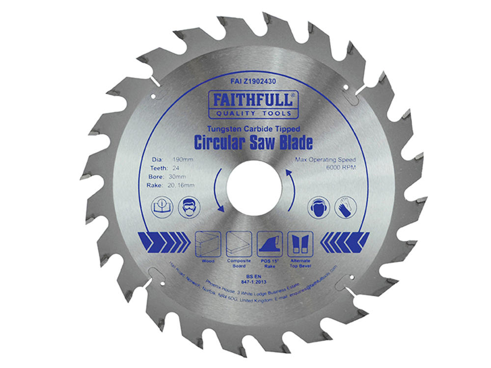 Faithfull FAIZ1902430 TCT Circular Saw Blade 190 x 30mm x 24T POS |