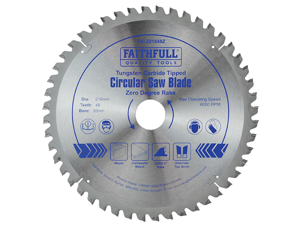 Faithfull FAIZ21648Z TCT Circular Saw Blade Zero Degree 216 x 30mm x 48T |