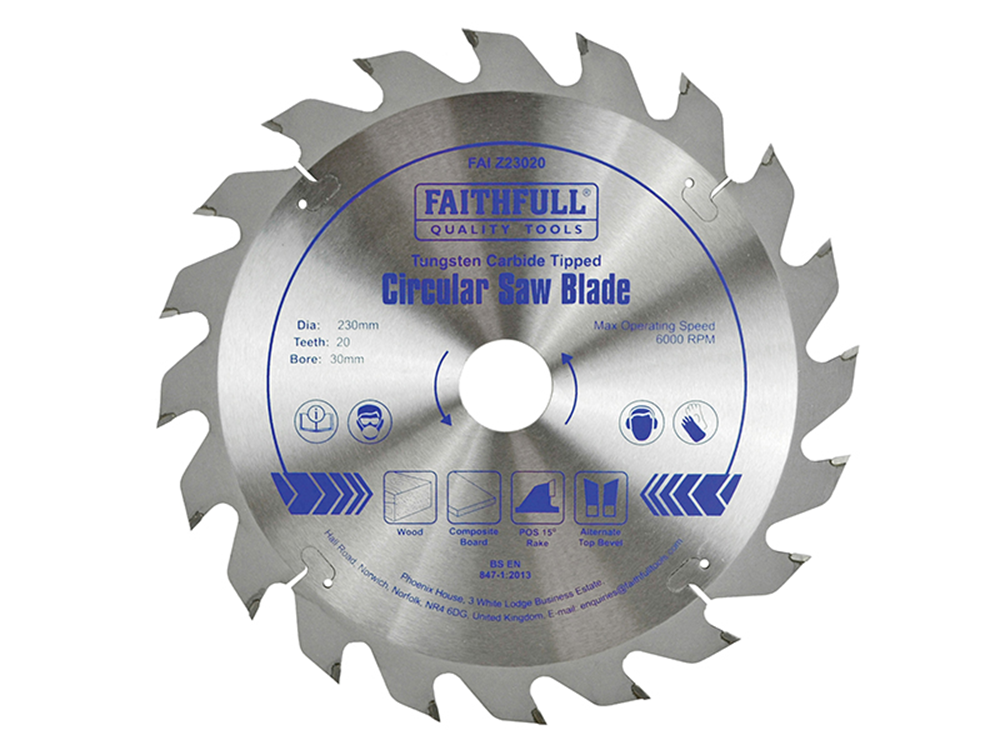 Faithfull FAIZ23020 TCT Circular Saw Blade 230 x 30mm x 20T POS |