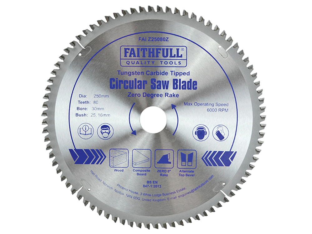 Faithfull FAIZ25080Z TCT Circular Saw Blade Zero Degree 250 x 30mm x 80T |