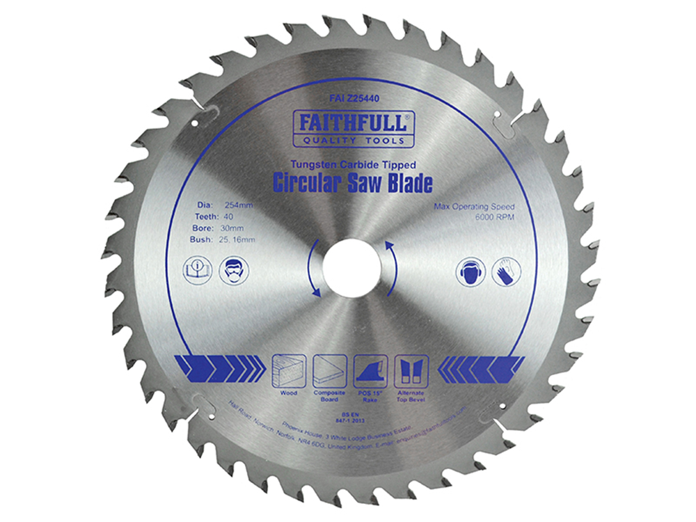 Faithfull FAIZ25440 TCT Circular Saw Blade 254 x 30mm x 40T POS |