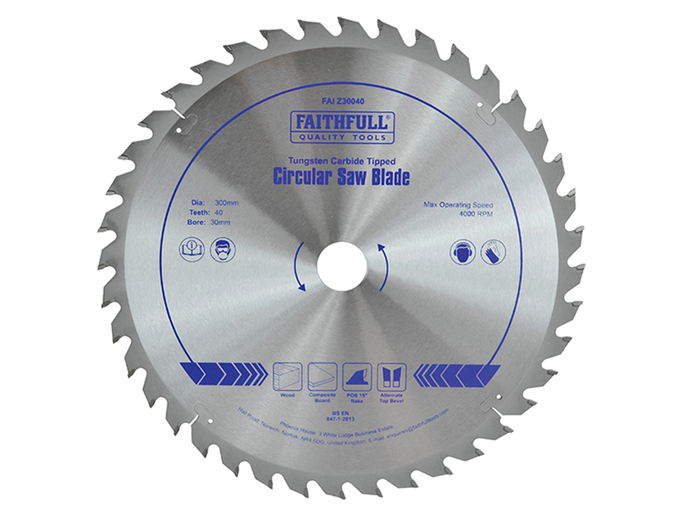 Faithfull FAIZ30040 TCT Circular Saw Blade 300 x 30mm x 40T POS |